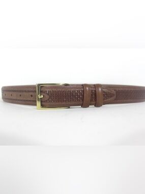 ALLEN EDMONDS Tan Basketweave Calfskin Leather Belt with Brass Buckle Unisex